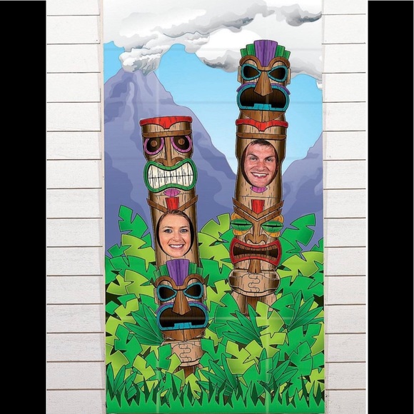🌺Tiki Totem Pole Photo Door Banner Luau Party Decoration - Picture 2 of 6